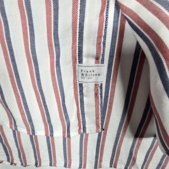 Frank & Eileen Eileen Button Down Shirt Women Small Modal Striped Blue Red Italy - Picture 7 of 12